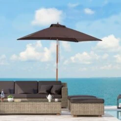 OUTSUNNY Wooden Garden Parasol With Tilt Function Coffee 2.5m