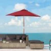 OUTSUNNY Wooden Garden Parasol With Tilt Function Red 2.5m