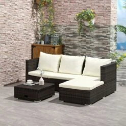 OUTSUNNY Rattan Storage Sofa Set Brown 4 Seater