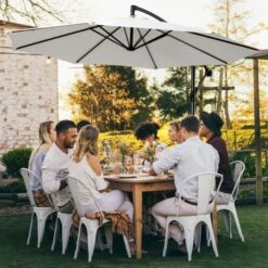 OUTSUNNY Overhanging Cantilever Banana Garden Parasol Cream White 3m