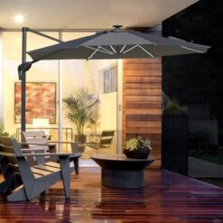 OUTSUNNY Cantilever Garden Parasol Light Grey 3m