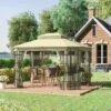 OUTSUNNY Garden Gazebo Metal Beige 3.5m -GardenChic Elegant Shop 2 1 174