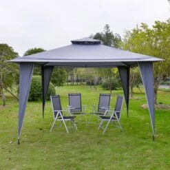 OUTSUNNY Heavy Duty Garden Gazebo Steel Grey 3.5m