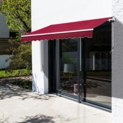 OUTSUNNY Retractable Awning Canopy Metal Wine Red 2.5m