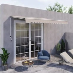 OUTSUNNY Retractable Awning Metal Cream White 2.5m
