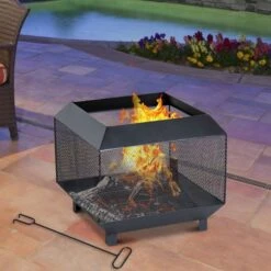 OUTSUNNY Square Steel Fire Pit Stove 44cm