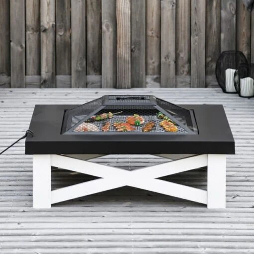OUTSUNNY Square Steel Fire Pit With Grill Shelf 86cm -GardenChic Elegant Shop 2 1 200 23