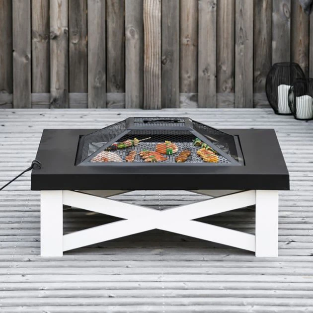 OUTSUNNY Square Steel Fire Pit With Grill Shelf 86cm 3 OUTSUNNY Square Steel Fire Pit With Grill Shelf 86cm