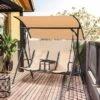 OUTSUNNY 2-Seat Swing Chair Steel Frame Adjustable Canopy Sling Seats W/Middle Table