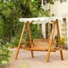 OUTSUNNY Garden Swing Lounger Wooden Cream 2-Seater