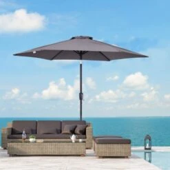 OUTSUNNY Garden Parasol Metal Grey 2.7m