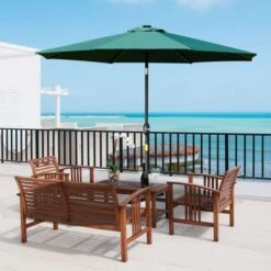 OUTSUNNY Garden Parasol With Push Button Tilt Metal Green 2.7m