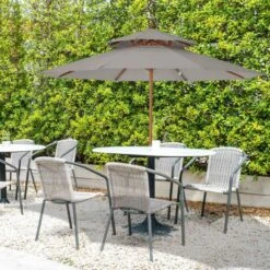 OUTSUNNY Garden Parasol Wooden Grey 2.7m