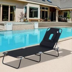 OUTSUNNY Reclining Adjustable Sun Lounger With Black Cushion