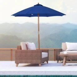OUTSUNNY Garden Parasol Wooden Blue 2.5m