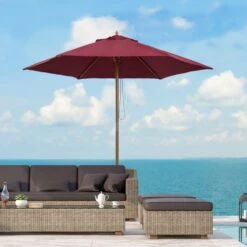 OUTSUNNY Garden Parasol Wooden Red Wine 2.5m -GardenChic Elegant Shop 2 1 204 24