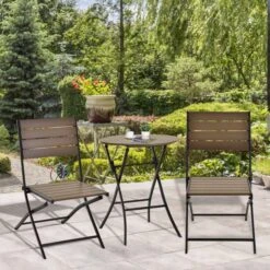 OUTSUNNY Steel Frame Slatted Bistro Set Brown