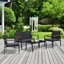 OUTSUNNY Rattan Wicker Sofa Set Black 4 Piece