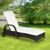 OUTSUNNY Steel Frame Rattan Adjustable Sun Lounger - Brown