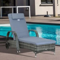 OUTSUNNY Steel Frame Rattan Adjustable Sun Lounger - Grey