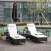 OUTSUNNY Steel Frame Rattan Adjustable Sun Lounger Set - Black