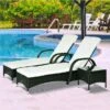 OUTSUNNY Steel Frame Rattan Adjustable Sun Lounger Set - Brown