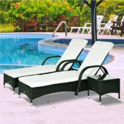 OUTSUNNY Steel Frame Rattan Adjustable Sun Lounger Set - Brown