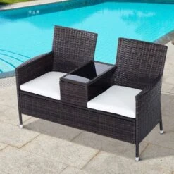 OUTSUNNY Rattan Love Seat Brown