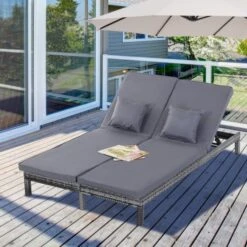 OUTSUNNY Rattan Lounger Grey 2 Seater