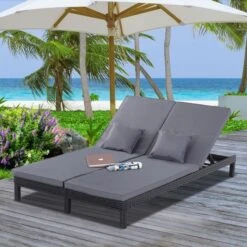 OUTSUNNY Rattan Lounger Black 2 Seater