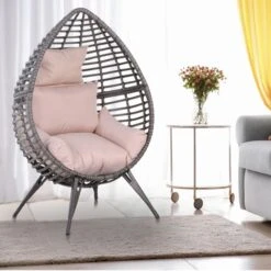 OUTSUNNY Rattan Egg Chair Grey