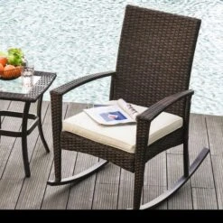 OUTSUNNY Rattan Rocking Chair Brown