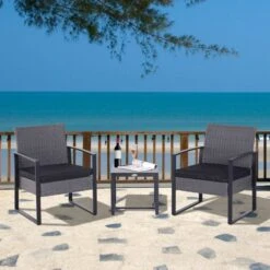 OUTSUNNY Rattan Coffee Set Grey 3 Piece