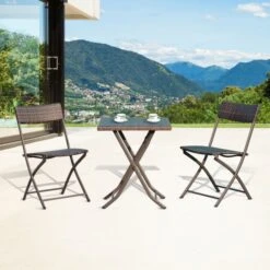 OUTSUNNY Rattan Bistro Set Brown