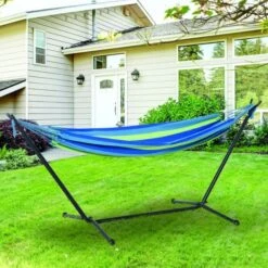 OUTSUNNY Hammock With Metal Stand Green Stripe 277 X 121cm