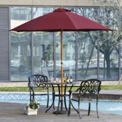 OUTSUNNY Garden Parasol Wooden Wine Red 2.5m