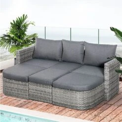 OUTSUNNY 3 Piece Rattan Sofa Set Grey