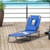 OUTSUNNY Reclining Adjustable Sun Lounger With Blue Cushion