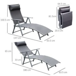 OUTSUNNY Reclining Sun Lounger Textilene Grey -GardenChic Elegant Shop 3 2 121 20