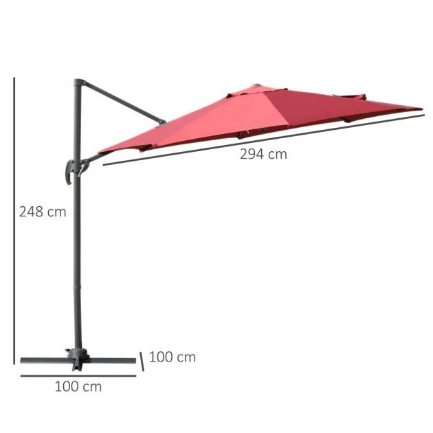 OUTSUNNY Cantilever Parasol 360 Rotation Red 3m 5 OUTSUNNY Cantilever Parasol 360 Rotation Red 3m - Image 3