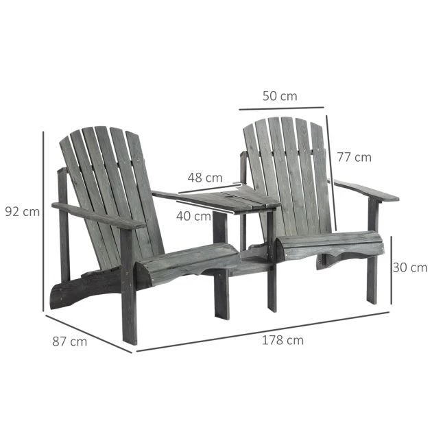 OUTSUNNY Adirondack Love Seat With Table Grey 5 OUTSUNNY Adirondack Love Seat With Table Grey - Image 3