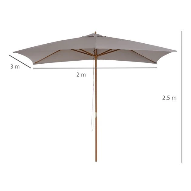 OUTSUNNY Wooden Garden Parasol Grey 2m 5 OUTSUNNY Wooden Garden Parasol Grey 2m - Image 3