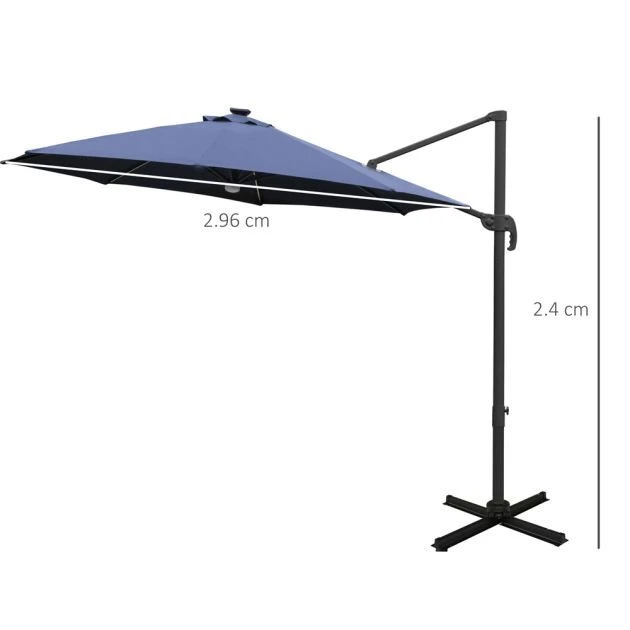 OUTSUNNY Cantilever Garden Parasol Aluminium Blue 3m 4 OUTSUNNY Cantilever Garden Parasol Aluminium Blue 3m - Image 2
