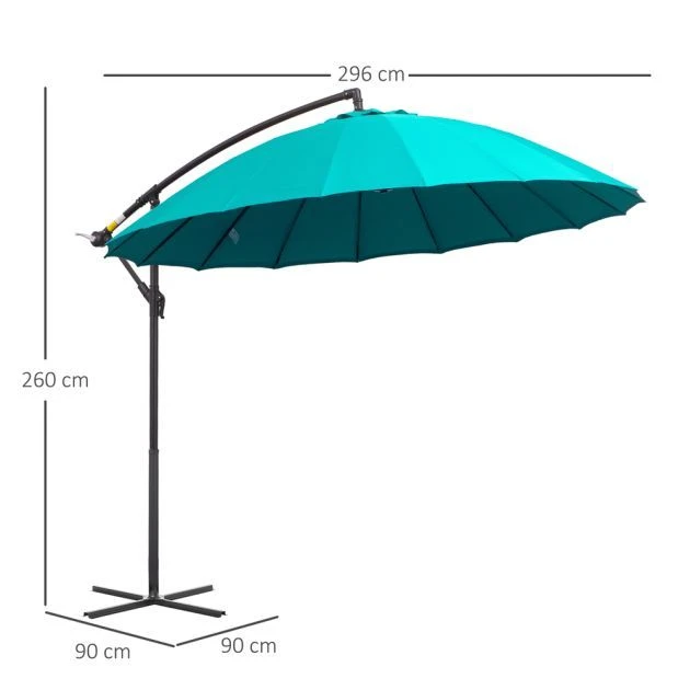 OUTSUNNY Cantilever Garden Parasol Metal Green 3m 4 OUTSUNNY Cantilever Garden Parasol Metal Green 3m - Image 2