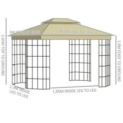 OUTSUNNY Garden Gazebo Metal Beige 3.5m -GardenChic Elegant Shop 3 2 174