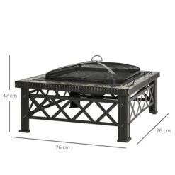 OUTSUNNY Square Steel Fire Pit With Grill Shelf 76cm -GardenChic Elegant Shop 3 2 200 23