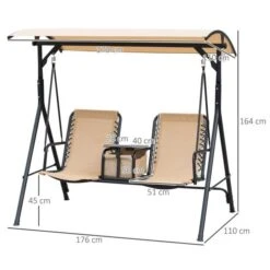 OUTSUNNY 2-Seat Swing Chair Steel Frame Adjustable Canopy Sling Seats W/Middle Table -GardenChic Elegant Shop 3 2 200 25