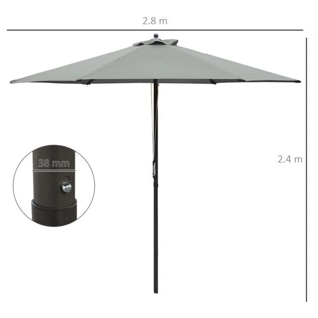 OUTSUNNY Garden Parasol Steel Dark Grey 2.8m 4 OUTSUNNY Garden Parasol Steel Dark Grey 2.8m - Image 2