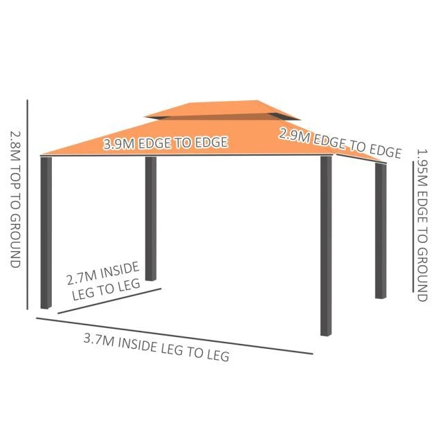 OUTSUNNY Aluminium Gazebo 2 Tier Orange - 3 X 4m 4 OUTSUNNY Aluminium Gazebo 2 Tier Orange - 3 X 4m - Image 2