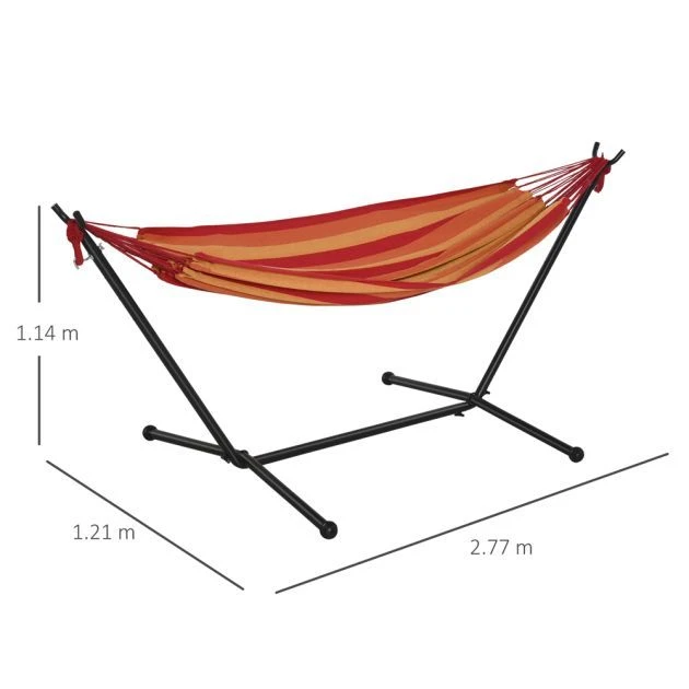OUTSUNNY Hammock With Metal Stand Red Stripe 277 X 121cm 4 OUTSUNNY Hammock With Metal Stand Red Stripe 277 X 121cm - Image 2